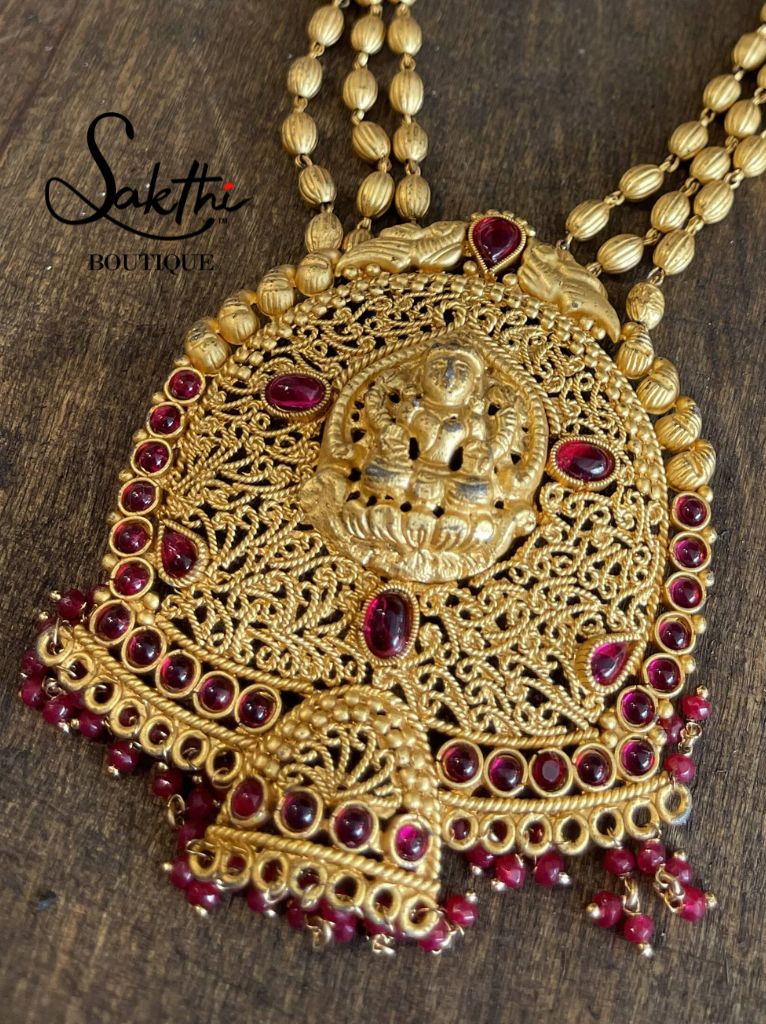 Lakshmi Gold Matte Aaram Necklace